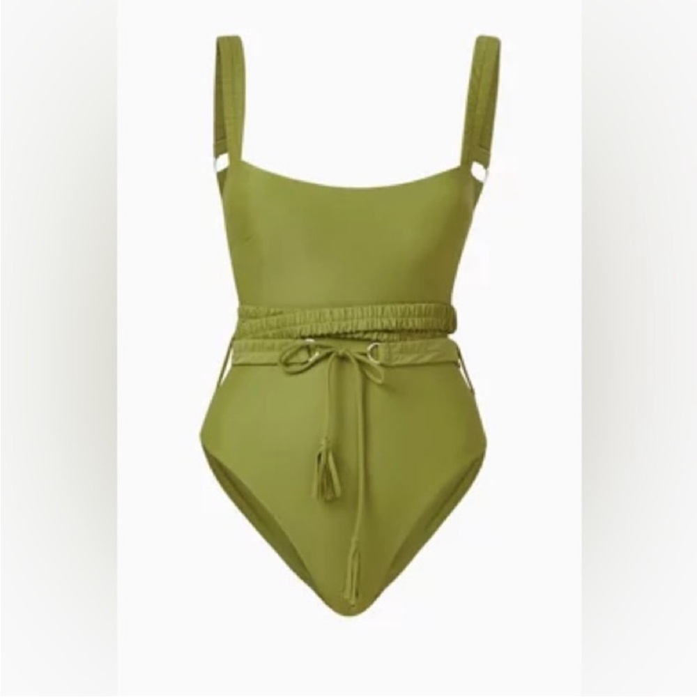 Andrea Iyamah Olive Green One-Piece Swimsuit with Waist Tie